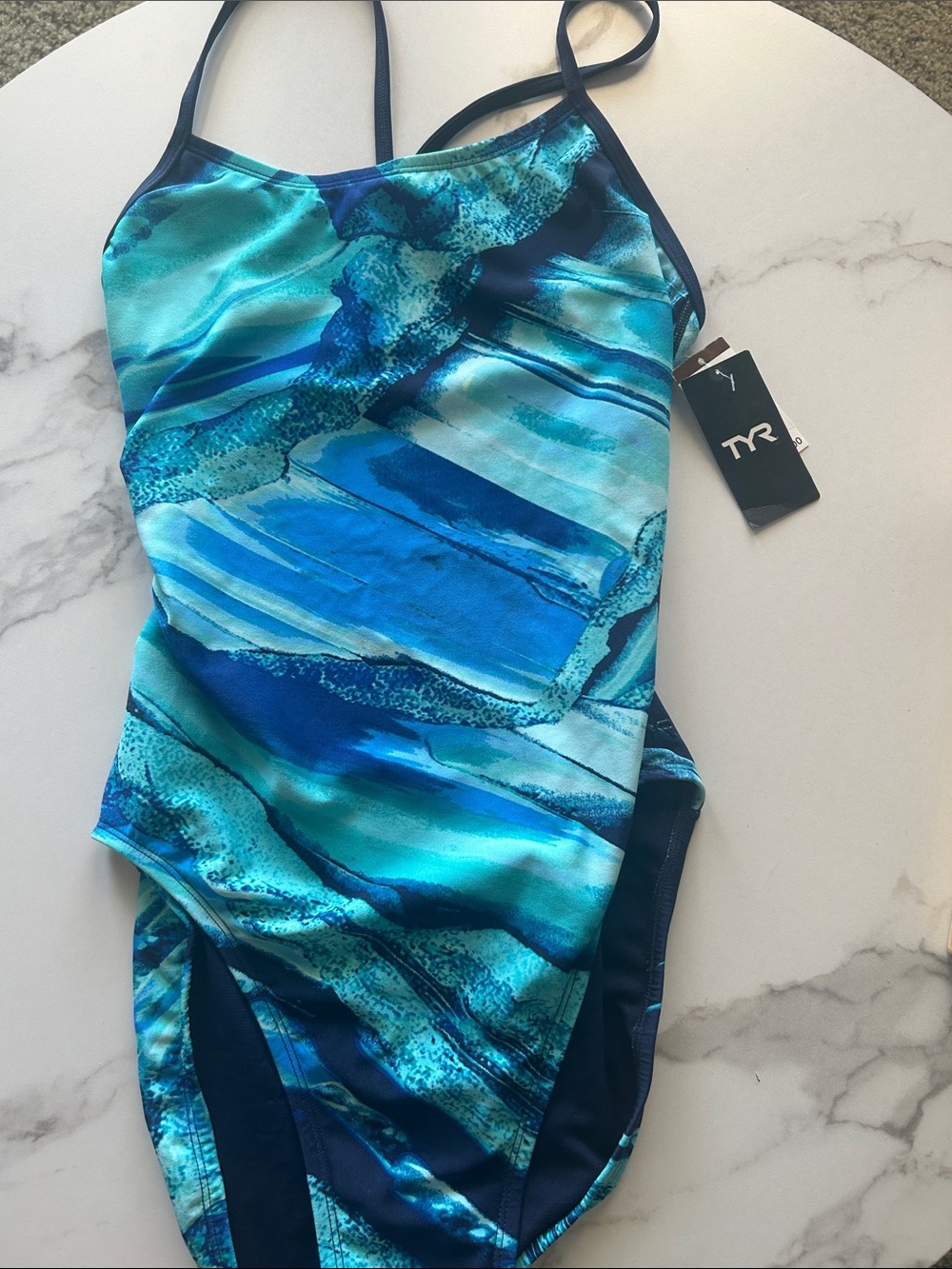 TYR Blue Teal Marble-Print One-Piece Swimsuit